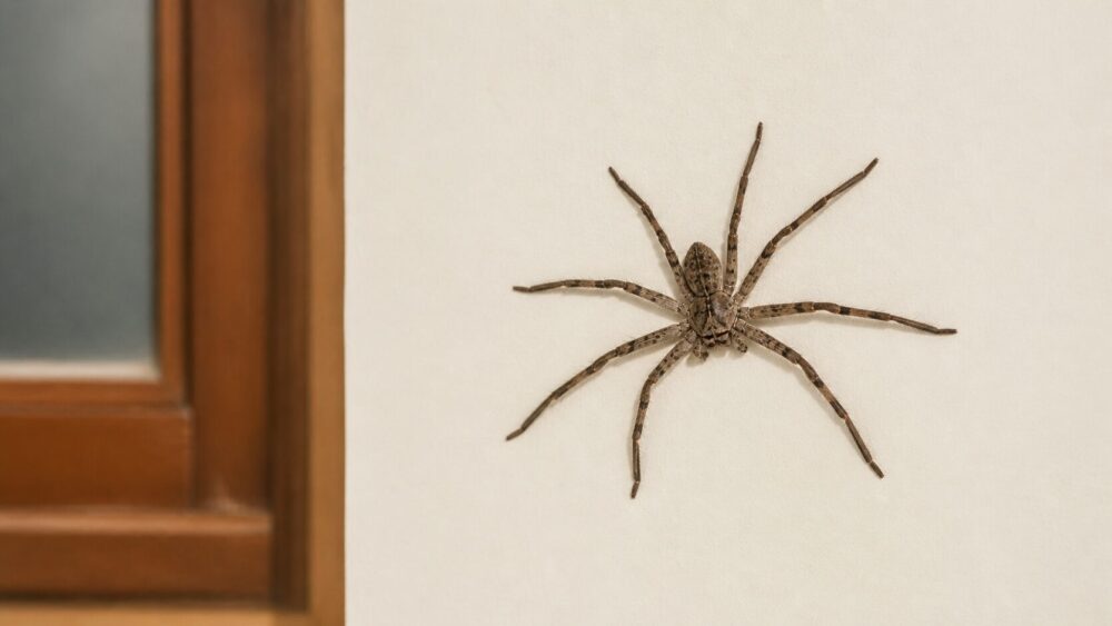 アシダカグモが室内の壁にいる様子